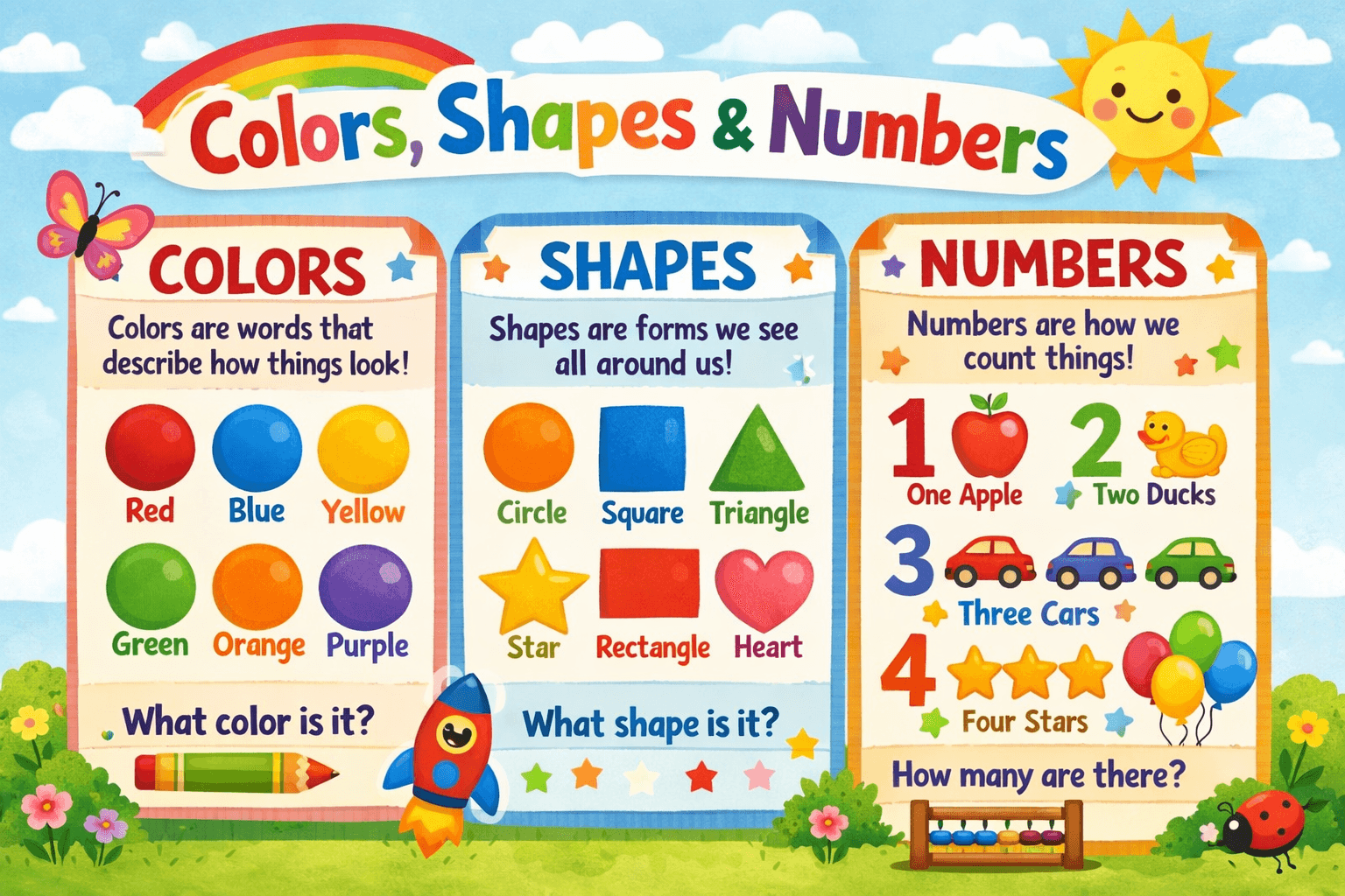 Colors, Shapes, and Numbers for Kids – Fun Learning Time!